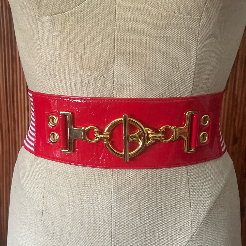 Bebe belt, sailor, boating, gold detail, red stripes, small,